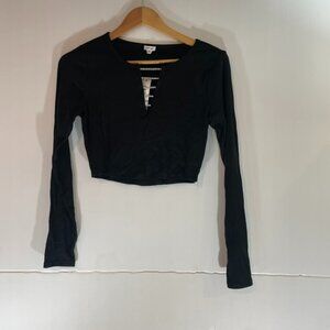 Garage Women's Black Cut Out Rhinestone Crop Top-Sz L- NEW